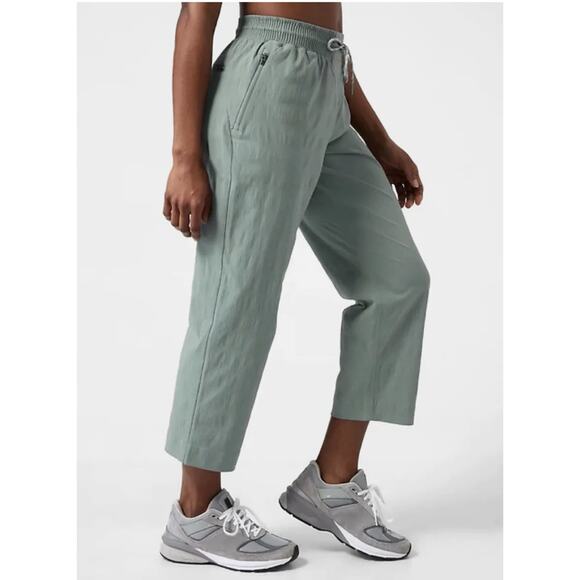 Athleta Pants Trekkie Straight Leg Crop Elastic Waist Drawstring Ankle Sz 10Tall - Picture 1 of 12